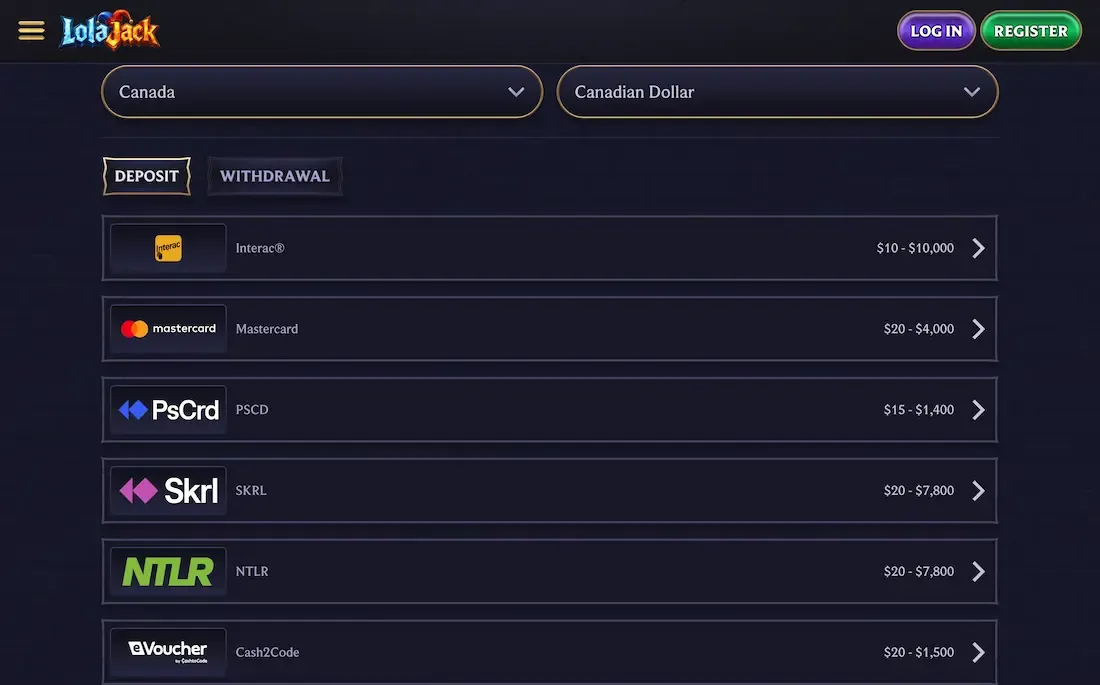 lolajack casino payments